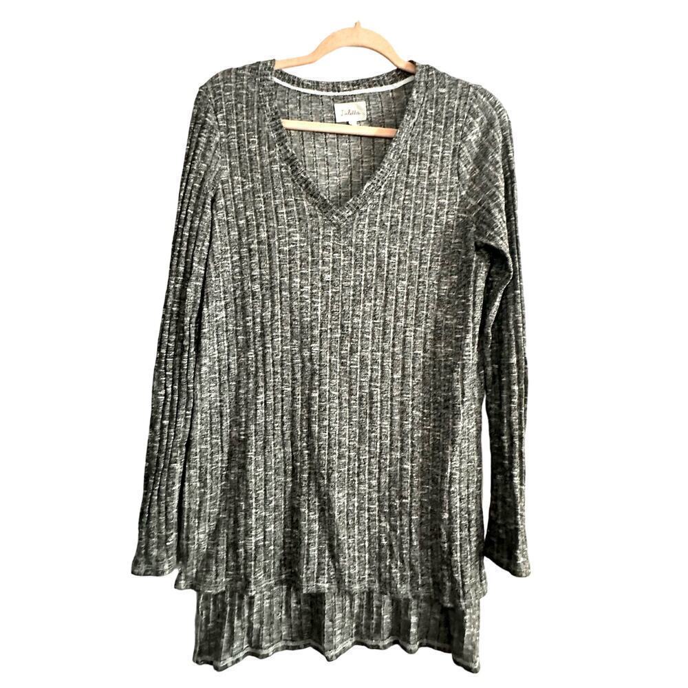 Deletta ANTHROPOLOGIE Gray Ribbed High-Low Hem Knit Shirt Top - Sz Large